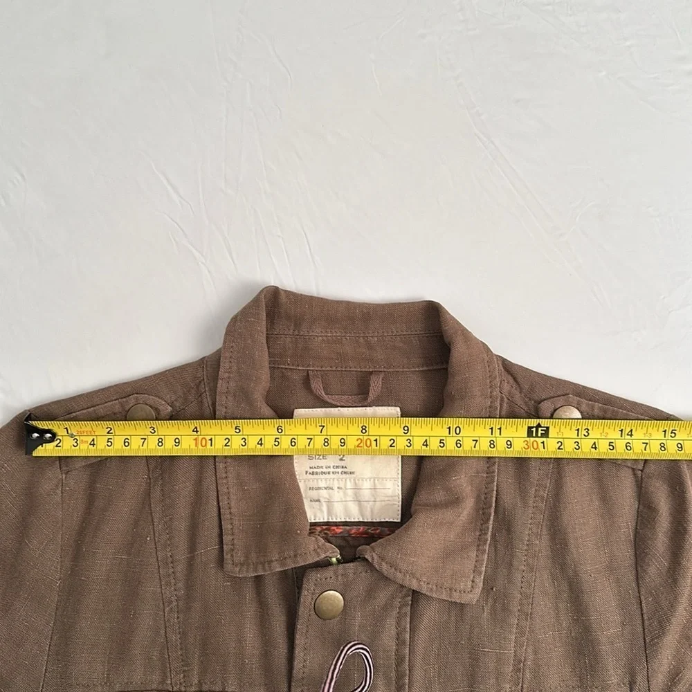Free People olive Military Platoon linen full zip and snap utility jacket